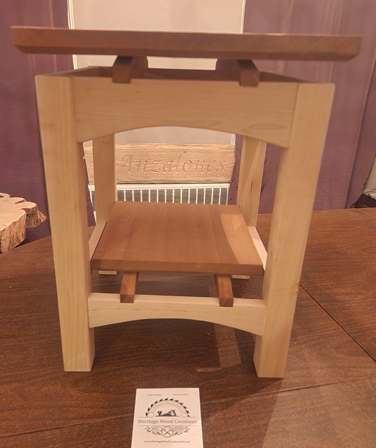 Floating top sapele and maple side table