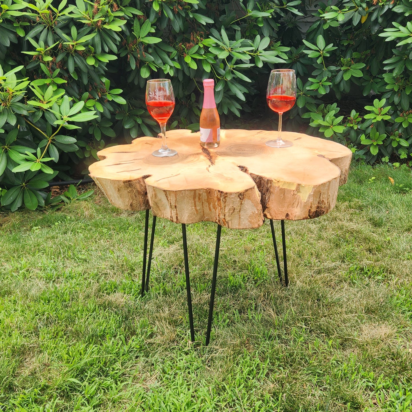 28"x24"x21" Live Edge Maple (Cookie)Table – 3" Thick | Black Hairpin Legs