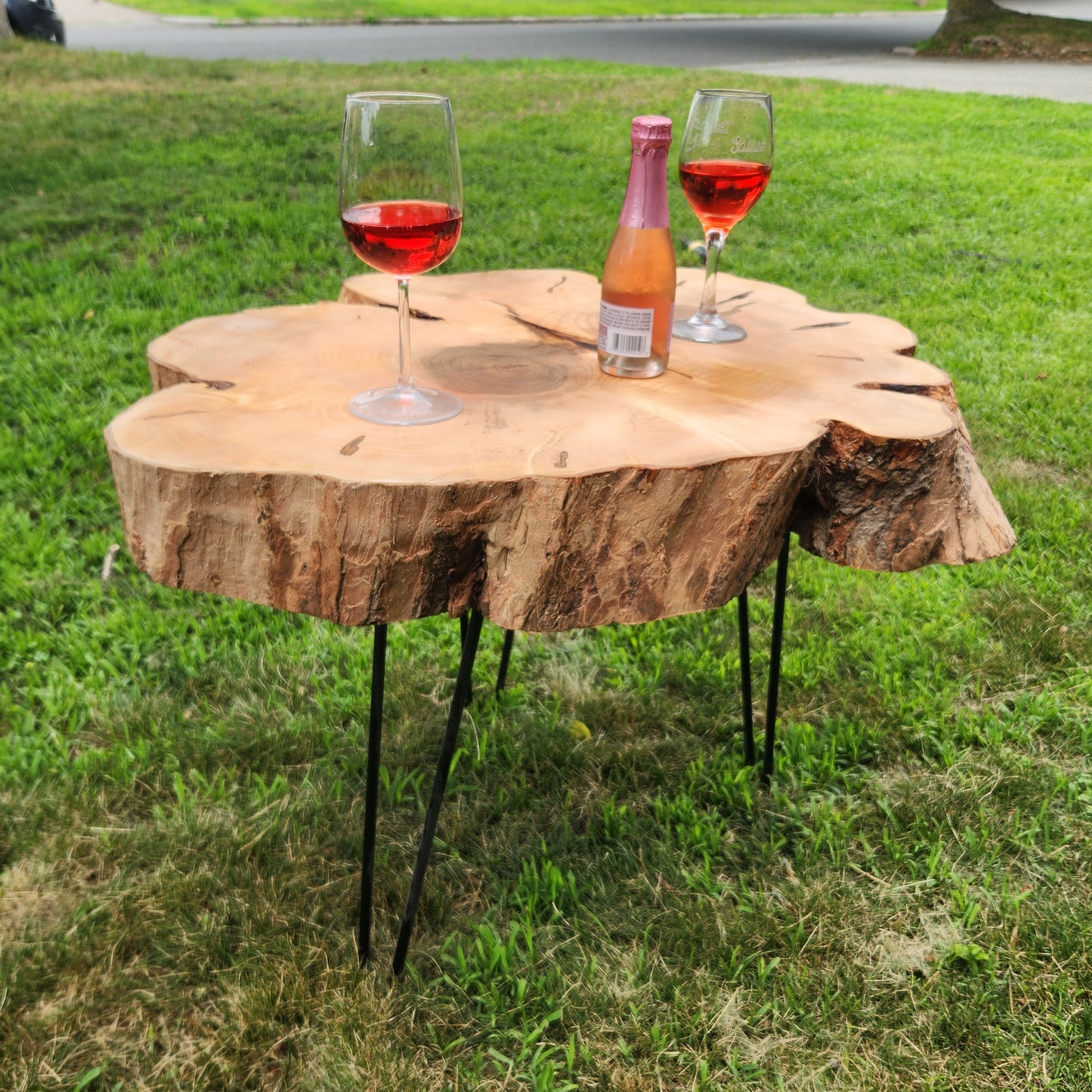 28"x24"x21" Live Edge Maple (Cookie)Table – 3" Thick | Black Hairpin Legs