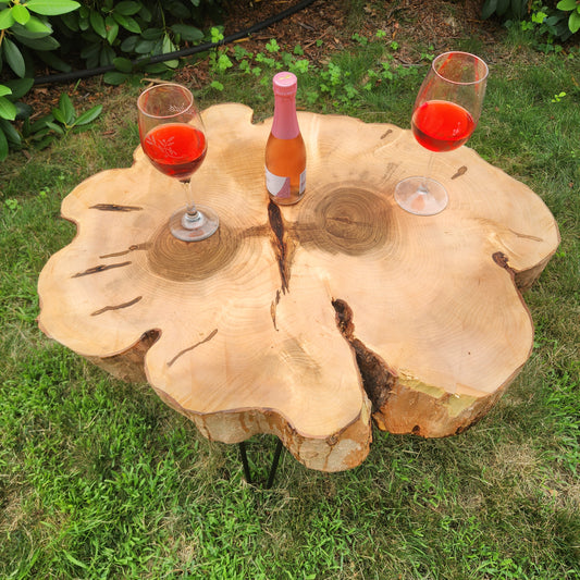 28"x24"x21" Live Edge Maple (Cookie)Table – 3" Thick | Black Hairpin Legs